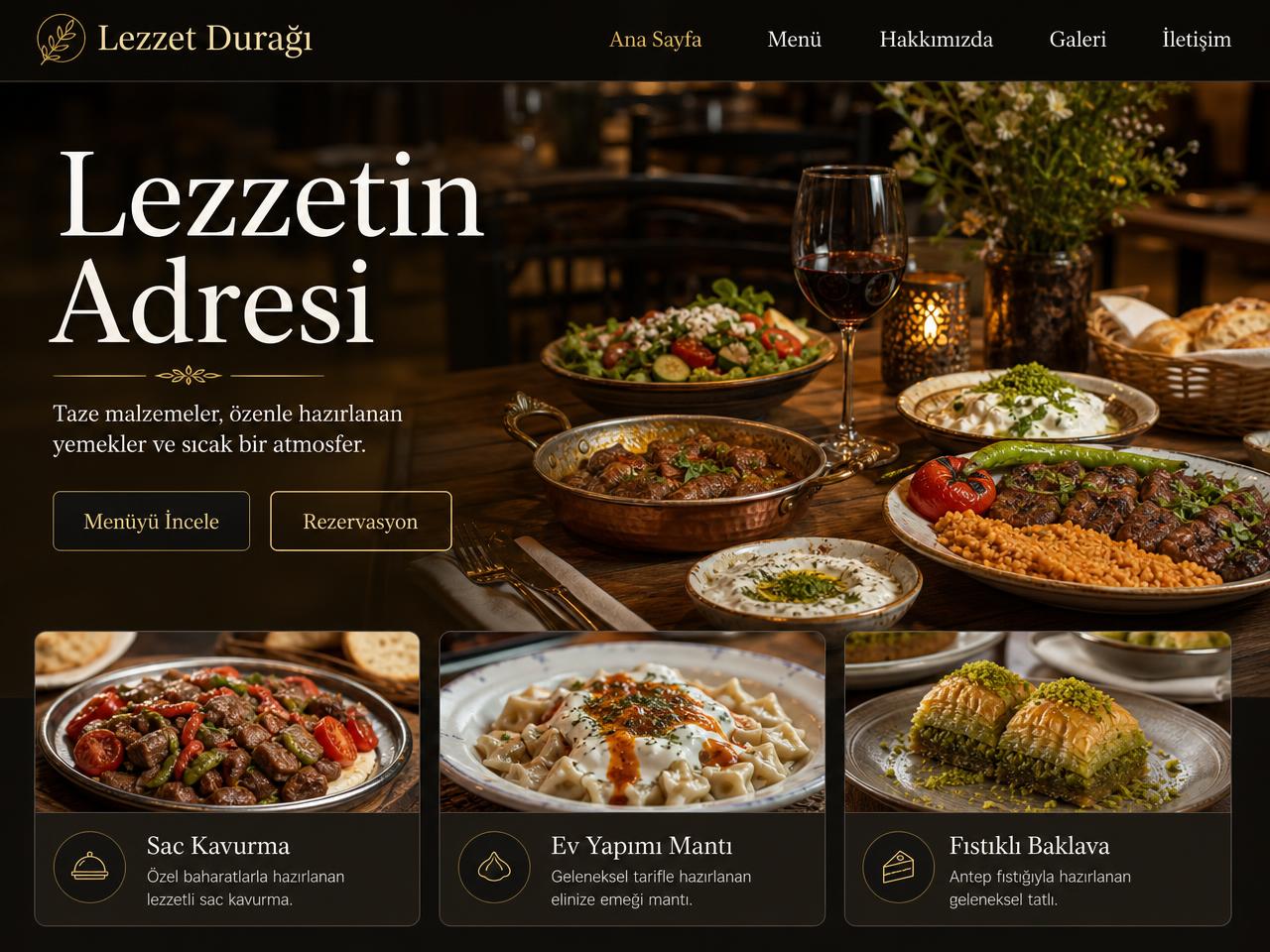 Restoran & Kafe sektörü için hazırlanmış örnek web sitesi ana sayfa tasarımı